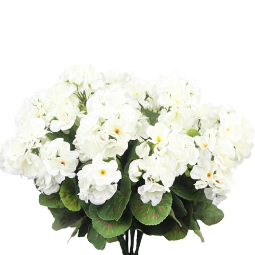 CITYES 8 Pcs Artificial Geraniums Flowers White Silk Geraniums for Outdoors UV Resistant Artificial Geranium Bush Faux Flowers Plant for Garden Home Decor Indoor Patio Vase Table Centerpiece - color: White