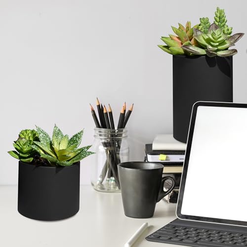 Winlyn Set of 3 Artificial Plants Decor Greenery Fake Succulents Indoor Potted Fake Plant with Black Planter for Farmhouse Room Bathroom Bedroom Kitchen Office Table Desk Decor - color: Black Planter Pots