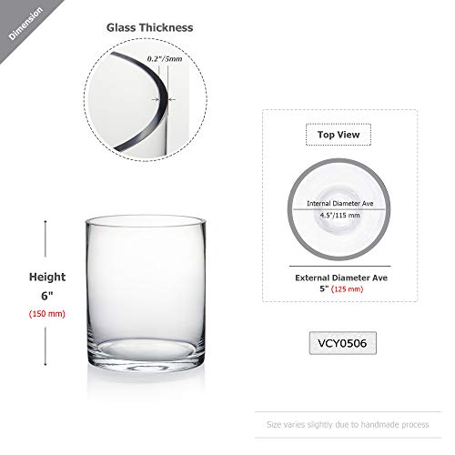 WGV Cylinder Vase, Diameter 5", Height 6", Clear Glass Floral Planter Container, Floating Candle Holder for Wedding Party Event Home Office Decor, 1 Piece - size: 5"x6"H CL