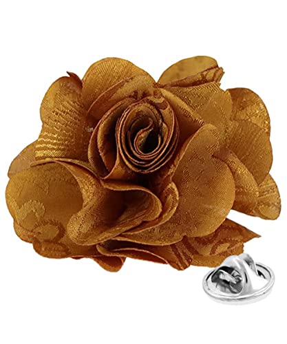 Premium Men's Formal Solid Color Flower Lapel Pin - Boutonniere for Men, Brooch Pin - color: Mustard