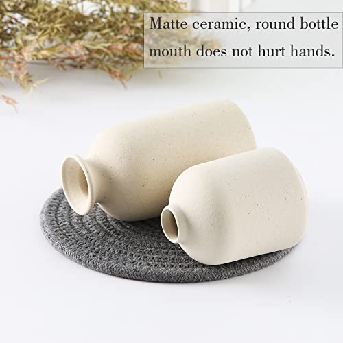 CEMABT Beige Ceramic vase Set-3 Small Flower vases for Decor,Modern Boho Farmhouse Home Decor,Decorative vase for Pampas Grass&Dried Flowers,idea Shelf,Table,Bookshelf ，Entryway- Distressed - color: 3set-beige