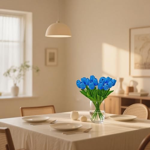 20pcs Fake Tulips Artificial Flowers Faux Flowers PU Faux tulips 13 Inch Mother's Day Easter Valentine’S Day Gifts in Home Kitchen Spring Decorations For Home (Sky Blue) - color: Sky Blue