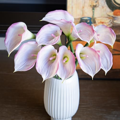 DUYONE Artificial Flowers Calla Lilly 25.6'' Large Fake Bouquet Long Stem Plants 5 Pcs for Home,Living Room,Bedroom,Dining Table,Office,Weddings Party Garden Décor(Pink) - color: (No Vase) 5pcs Pink
