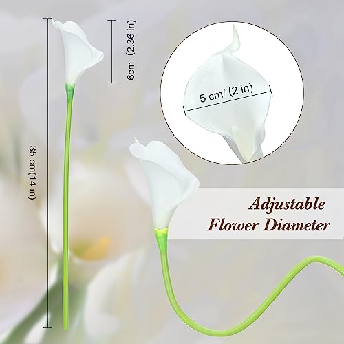 Crowye 100 Pcs Calla Lily Artificial Flowers Bulk 14 Inch Comfortable Touch Calla Lily Bridal Wedding Bouquet Faux Artificial Flower for DIY Wedding Bridal Centerpiece Party Decor (White)