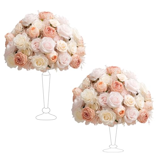 2pcs Large Artificial Flowers Centerpieces Decor for Tables Floral Arrangement Bouquet for Wedding Reception Aisle Ceremony Party Flowers Balls (Without Stand) (2pcs 15'' Mix Pink) - color: 2pcs 15'' Mix Pink