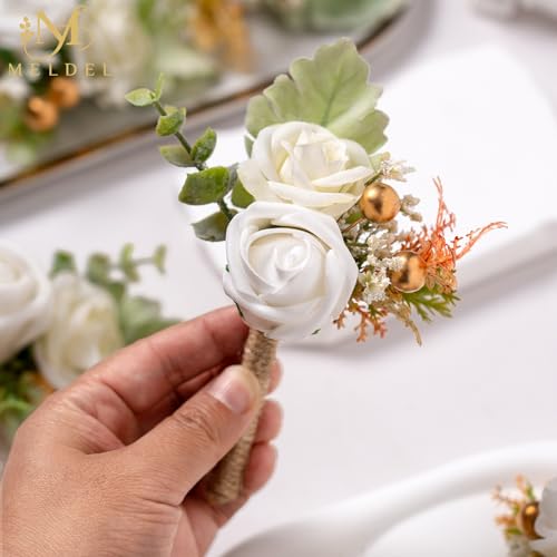6Pcs White Artificial Foam Rose Boutonnieres for Men Wedding Prom | White Fake Foam Rose for Wedding Prom Groom Groomsmen Party Suit Decoration Homecoming Graduation - color: White Style B
