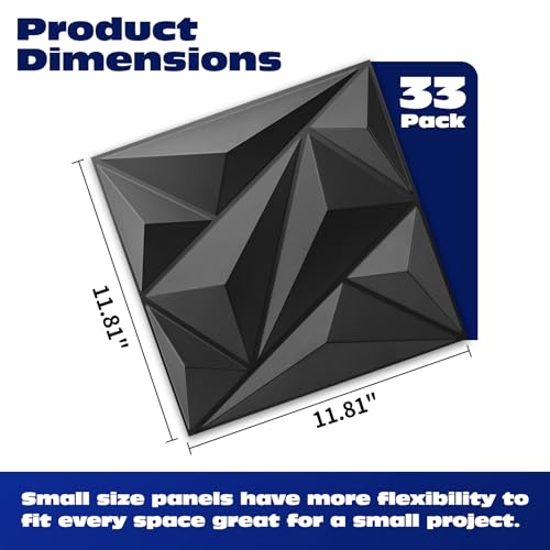 Art3dwallpanels 33 Pack 3D Wall Panel Diamond for Interior Wall Décor, PVC Flower Textured Wall Panels for Living Room Lobby Bedroom Hotel Office, Black, 12''x12'' Cover 32.Sq.Ft. - color: Black, size: 33 Pack