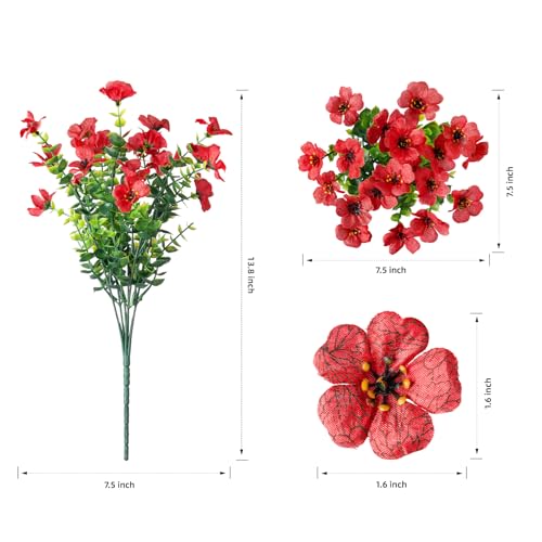 Artificial Fake Mums Plants Flowers for Outdoor Outside Fall Autumn, 12 Bundles Faux Silk Red Daisy UV Sun Resistant Look Real for Porch Patio Home Window Box Yard Planter - color: Red