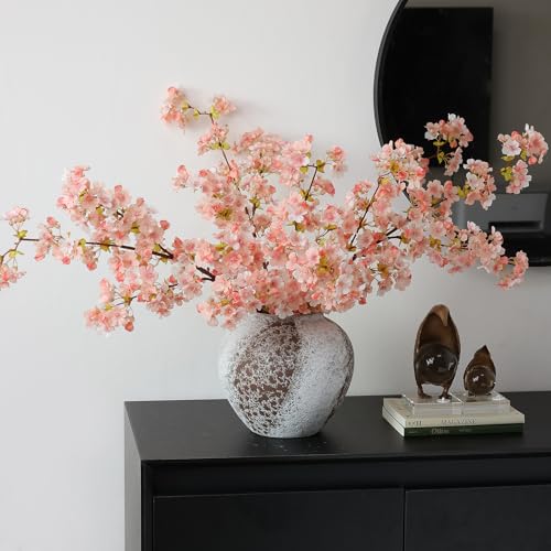 mizii 3Pcs Artificial Pink Cherry Blossom Branches 40" Fake Silk Cherry Blossoms Flowers with Long Stem for Wedding Decorations Table Centerpieces Vase Arrangement Home Decor (Pink) - color: Pink