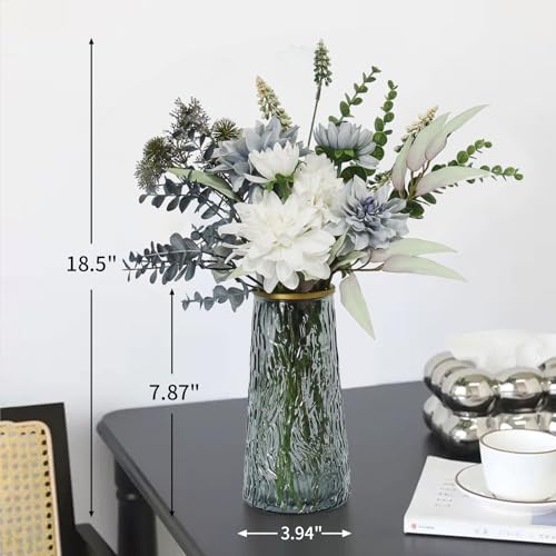 Leftover Fake Flowers in Vase,Faux Flowers in Vase,Table Centerpieces for Dining Room,Flower Centerpieces for Tables,Artificial Flowers,Kitchen Decor,Coffee Table Decor - color: Dusty Blue