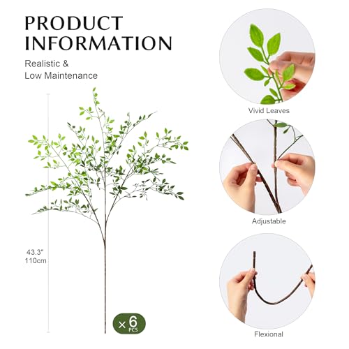 Fake Plants Eucalyptus Stems,Plastics Ficus Stems for Vase Artificial Plants,Greenery Stems Branches for Vase Faux Plants Indoor,Faux Greenery Indoor Vase Fillers for Home Decor（6PCS Green - color: Green1