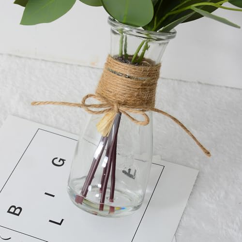 Artificial Eucalyptus Stems in Glass Vase with Faux Water for Table Centerpieces, Fake Eucalyptus Stems and Leaves Greenery in Vase for Home Office Decor