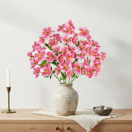 Hollyone 9 Heads Dark Pink Artifical Lilies Flowers 5Pcs Faux Stargazer Lily Flowers Plants Bush Arrangement Bouquets Fake Lily Stem Plant for Indoor Home Decor Table Office Party Wedding Decoration - color: Dark Pink