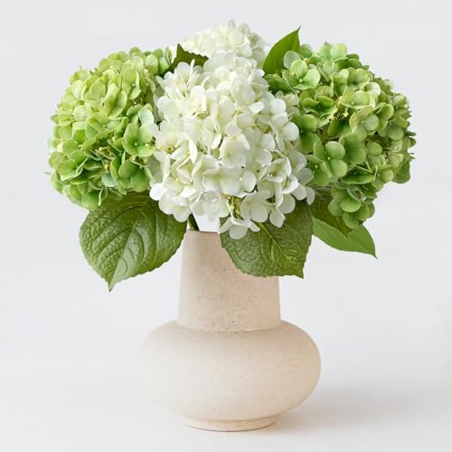 ZYTUYO 2PCS White & 2PCS Green Fake Hydrangea Real Touch 20" Latex Artificial Hydrangea Flowers with Long Stems for Outdoor Indoor Spring Home Decor Porch Party Wedding Xmas Floral Arrangements - color: White/Green