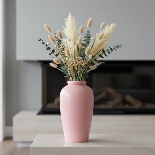 Ceramic Flower Vase - 11 Inch Large Pink Cute Vase for Centerpieces, Modern Decorative Vase for Living Room, Table, Kitchen, Shelf, Entryway, Bedroom, Mantel Decor - color: Pink