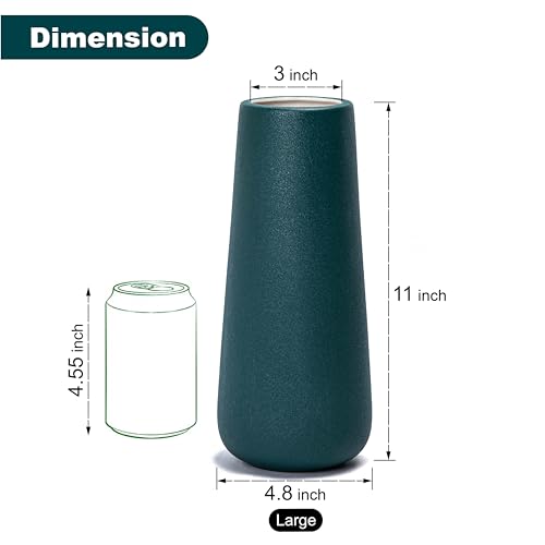 D'vine Dev 11 Inch Ceramic Flower Vase Textured Finishing, Minimalist Design for Kitchen, Bedroom, Living Room, Centerpieces, Office, Emerald Sandstone, VS-XH-C-2 - color: Emerald Sandstone, size: 11 Inch