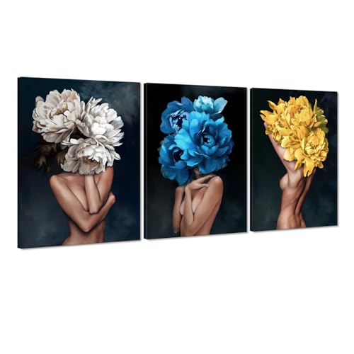 Sexy Wall Art for Bedroom Decor Sexy Women Pictures Wall Decor 3 Panels Girls with Flowers Head Canvas Prints Painting for Living Room Bedroom Home Decoration-20"Wx28"H x 3pcs - color: Art01, size: 20x28x3pcs