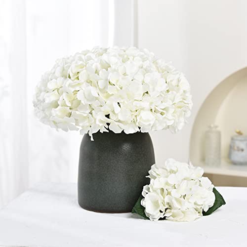 10PCS Silk Hydrangea Heads with Stems Artificial Flowers for Wedding Party Home Decor (Off White), One Size Off - color: Off White
