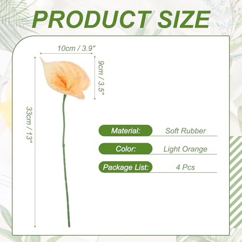 uxcell 4Pcs 11inch Artificial Anthurium Lily Flowers, Permanent Flower Bouquet for Home Arrangements Wedding Festival Decoration Crafts Store Decor Accessories, Light Orange - color: Light Orange