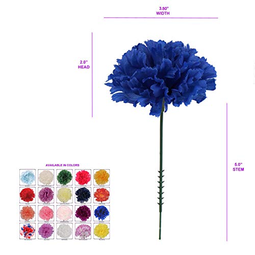 Larksilk 500 Pack Royal Blue Carnations Artificial Flowers, Silk Heads | Bulk 500 royal blue silk carnation heads on 5in wired stems for wedding centerpieces, bouquets, arches & DIY crafts - color: Royal, size: 500
