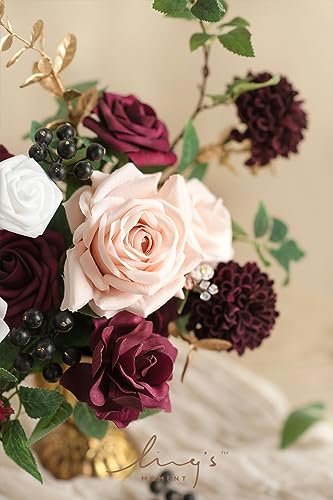 Ling's Moment Burgundy Artificial Flowers and Greenery Mini Combo Box Set, Marsala & Blush Fake Flower for DIY Wedding Bridal Bouquet, Centerpieces Decor, Floral Arrangement Chris Marsala & Blush - color: Marsala & Blush