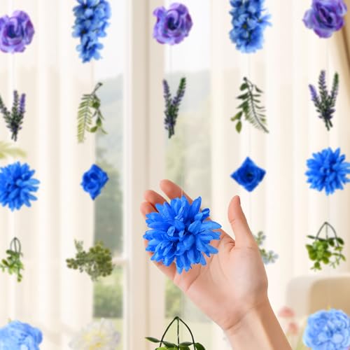 Livole 6Pcs 36Ft Hanging Flower Garland with Bow Wildflower Garlands Backdrop Silk Artificial Fake Floral Vines for Wedding Bridal Party Birthday Arch Wall Home Garden Decor(Blue) - color: Blue, size: 6Pcs