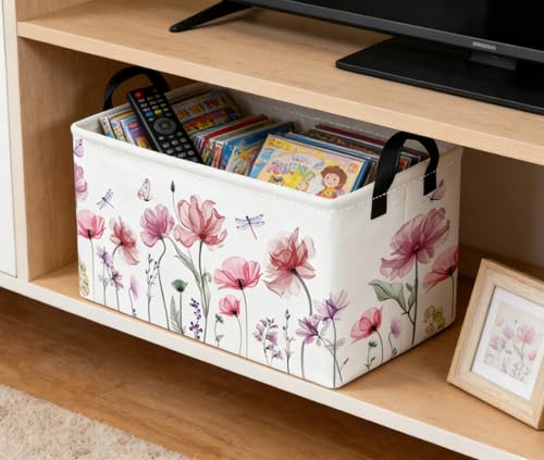 Essme Rectangular Flower Basket,Girls Baskets Empty with Handles,Cute Baskets for Kids Room Decor,Boys and Girls, Gift Basket,(Flowers) - color: Flowers