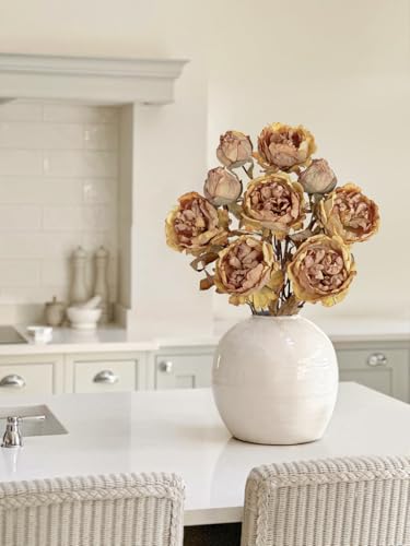 Briful Artificial Dried Look Fall Peony Flowers 3PCS 27.5in Tall Antique Gold Vintage Silk Peony Bouquet Realistic Fake Peonies Floral Stems for Autumn Home Wedding Vase Centerpiece Arrangement Decor - color: Antique Gold