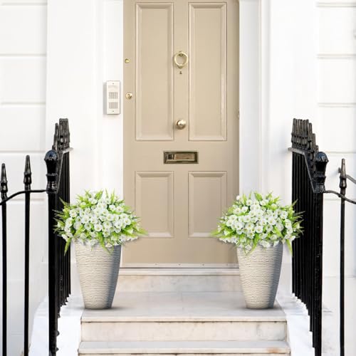 Artificial Flowers for Outdoors 12 Bundles White Artificial Petunias Fake Flowers UV Resistant Shrubs Plants with Fern for Indoor Outside Hanging Planters Home Garden Spring Summer Decorations - color: White