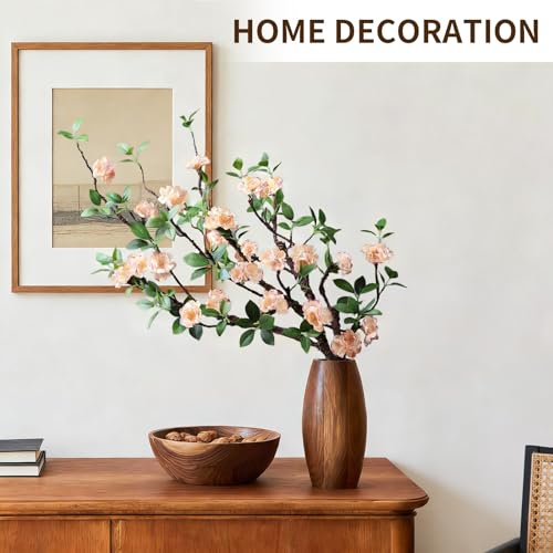 2PCS Artificial Plum Blossom Branches 31.3” Fake Cherry Blossom Flower Faux Silk Flowers for Wedding Bridal Bouquet Wreath Table Centerpiece Outdoor Decor (Champagne)