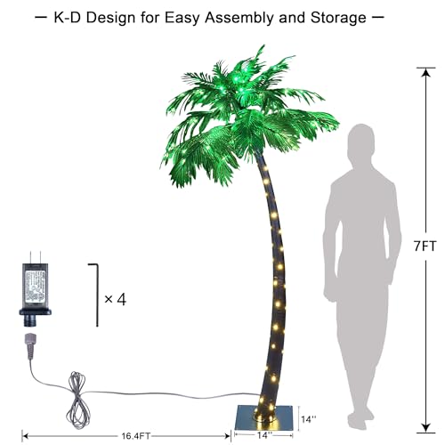 Lightshare 7 Feet Palm Tree 152LED Lights Artificial Fake Tree Decoration for Tiki Bar Outside Patio Porch Pool Christmas Nativity - size: 7ft