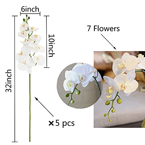 FagusHome 32" Artificial Phalaenopsis Flowers 5 Pcs Artificial Orchid Flowers Stem Plants for Home Décor