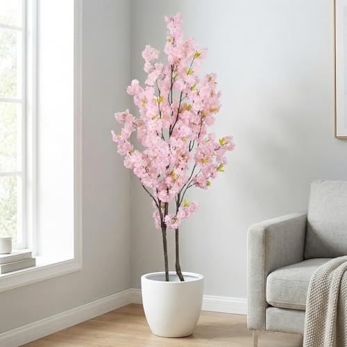 Artificial Pink Cherry Blossom Tree 7ft(84in) Faux Floor Green Plant for Indoor Decor Natural Potted Tree Realistic Cherry Flowers Wood Trunk for Home Living Room,Office Perfect Housewarming Gift - color: Cherry Blossom(pink 3), size: 7ft