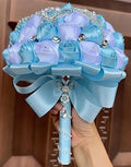 5.9" Mini Bridal Bouquet Handmade Satin Rose Round Wedding Bouquet Throw Toss Artificial Flower Bunch Light Blue + White - color: Light Blue/White, size: 5.9"/15cm