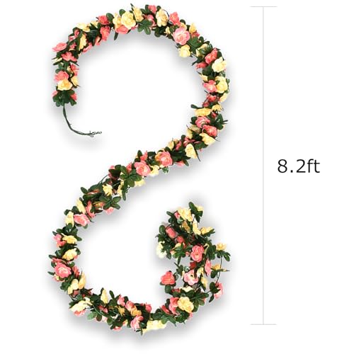 4Pcs Artificial Rose Vines Fake Flowers Garland with Green Leaves Faux Hanging Floral Plants for Home Bedroom Living Room Patio Decor,Christmas Wedding Birthday Party Decoration (Champagne) - color: Champagne, size: 4Pcs-small rose