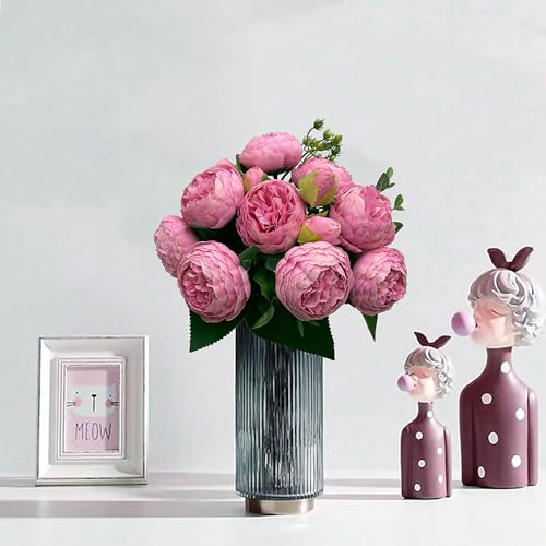Artificial Peony Flowers, 2Pcs Silk Peonies Fake Peony Bouquets for Home Wedding Office Party Decor (Pink) - color: Pink（2pack）
