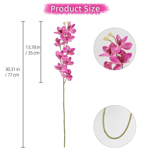 IPOPU 5 Pcs Pink Artificial Orchid Flowers 30.3” Latex Fake Orchid with Long Stem for Tall Vase Wedding and Engagement Centerpiece Arrangement Living Room Home Decor(Hot Pink) - color: Hot Pink