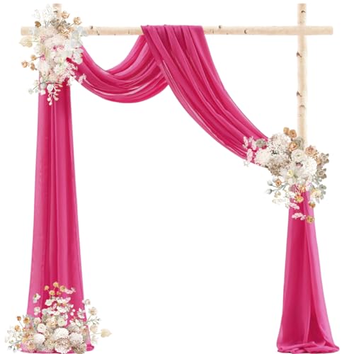 DeZerlor Wedding Arch Draping Fabric 29" x 20 FT Drapes for Backdrop Sheer Curtains for Romantic Bridal Baby Shower Decorations Ceremony Birthday Party Outdoor Events, Hot Pink - color: Hot Pink