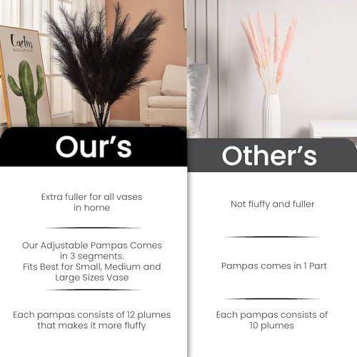 7 Pcs 45" Faux Pampas Grass – Fluffy Artificial Pompous Grass for Tall Floor Vase, Non-Shedding Home Decor, Boho Wedding Flowers, Baby Shower Centerpieces, Bedroom & Living Room Decor (Black) - color: Black
