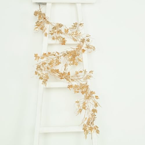 Efavormart 6.5ft Metallic Gold Artificial Ivy Leaves Garland, Shimmering Hanging Vine for Wedding Arch, Long Table Runner and Backdrop Floral Decor - color: Type4