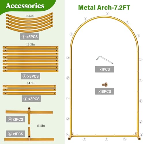 Metal Arch Backdrop Stand Wedding Arch Frame Set of 3 (7.2FT/6.6FT/6FT) Gold Backdrop Arch Stand for Wedding Ceremony Birthday Party Baby Shower Graduation Ceremony Decoration - size: 7.2FT,6.6FT,6FT