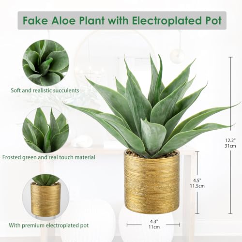Large Faux Agave Plants Artificial Aloe Plant Fake Succulent Plants in Pot Realistic Agave Plant Artificial Potted Plants for Home Living Room Table Office Desk Bathroom Indoor Decor(Brushed Gold) - color: Agave -Brushed Gold