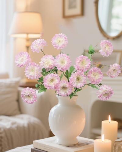Coferset 6pcs Artificial Silk Mums Flowers Realistic Chrysanthemum Stems 22" Fake Gerbera Daisy for DIY Bouquet Centerpieces Floral Arrangements Vase Fillers Wedding Shower Decorations(Pink) - color: Pink