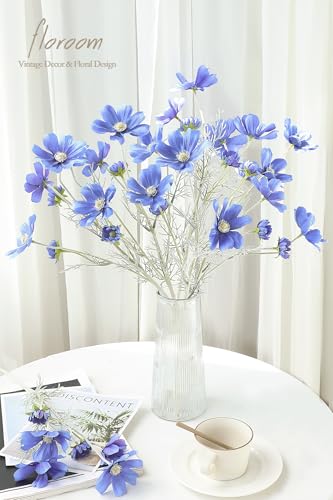Floroom 5 Pcs Artificial Flowers Royal Blue Fake Cosmos Faux Silk Flower for Indoor Home Decor, Party Arrangements, Wedding Bouquets, Floral Table Centerpieces, and Decorations - color: Royal Blue