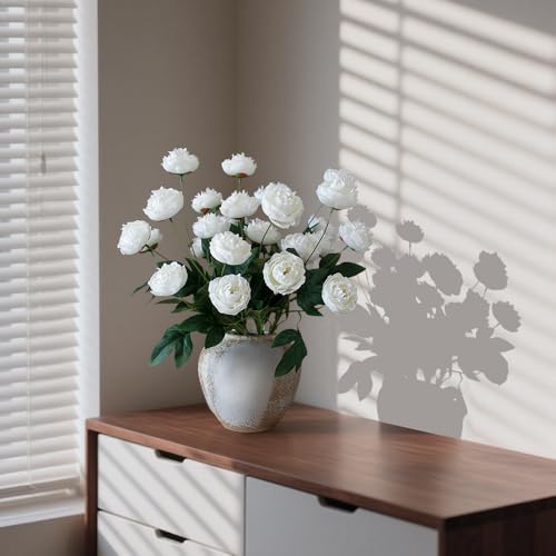 6 Pcs Faux Peony Artificial Flowers for Vases, 28" Long Stem Fake Silk Peonies for DIY Bouquet, Table Centerpieces, Farmhouse, Home Decor (White)