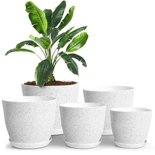 Utopia Home - Spotty Plant Pots Indoor with Drainage - 7/6.6/6/5.3/4.8 Inches Flower Pots - 5 Pack Plastic Planters - Ideal for Stocking Stuffers - (Speckled Grey, Pack of 5) - color: Speckled Grey, size: Pack of 5