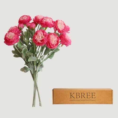 KBREE Ranunculus Artificial Flowers, 5 Pcs Faux Ranunculus Real Touch Stems, Fake Peony Flowers for Wedding DIY Bouquets, Centerpieces, Bridal Shower Decorations & Spring Home Decor (Rose Pink) - color: Rose Pink