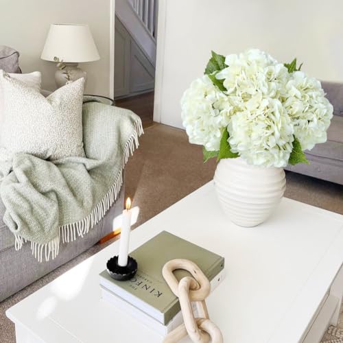 JINWOE 4PCS White/Cream Hydrangea Artificial Flowers, 21" Lifelike Latex Silk Real Touch Faux Hydrangea Flowers, Artificial Hydrangeas Bouquet for Wedding Centerpieces Tables Party Home - color: White
