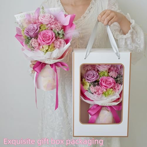 Preserved Flowers Bouquet, Flowers for Delivery Prime,100% Real Roses That Last Up to 3 Years, Gift for Her: Birthday Christmas Valentine's Day Mother's Day,Christmas, Room Decorations (Pink)