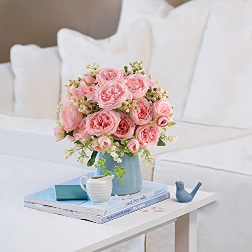Pusuny Artificial Peonies Silk Flowers, 4 Bundles Faux Peony Bouquet Florals Arrangements for Farmhouse Home Boho Wedding Table Centerpiece, Fake Plastic Flower Bulk for Vase Decoration (Light Pink) - color: Light Pink, size: 4PCS